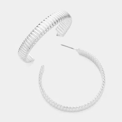 Fashnzfab Textured Metal Hoop Earrings - Worn Silver