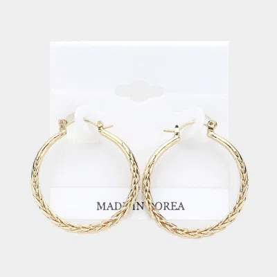 Fashnzfab Textured Metal Hoop Pin Catch Earrings - Gold