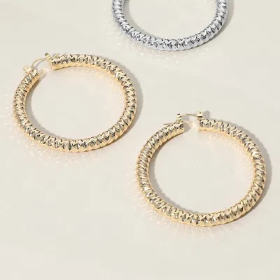 Fashnzfab Textured Metal Hoop Pin Catch Earrings - Gold