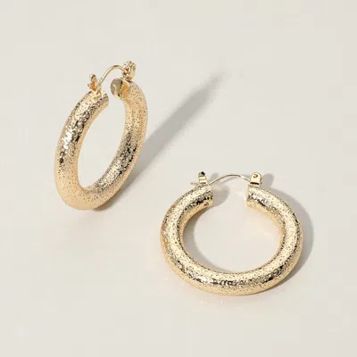 Fashnzfab Textured Metal Hoop Pin Catch Earrings 1.2" X 1.25" In Gold