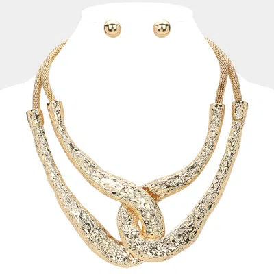 Fashnzfab Textured Metal Knot Statement Necklace In Gold