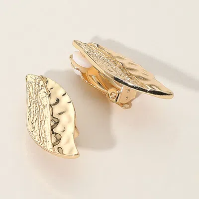 Fashnzfab Textured Metal Leaf Clip On Earrings - Gold