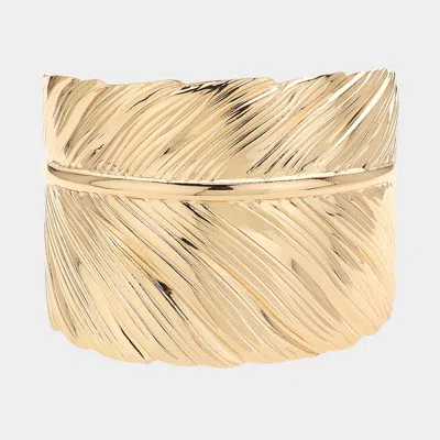 Fashnzfab Textured Metal Leaf Cuff Bracelet Gold