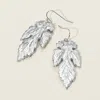 Fashnzfab Textured Metal Leaf Dangle Earrings - Rhodium In Metallic