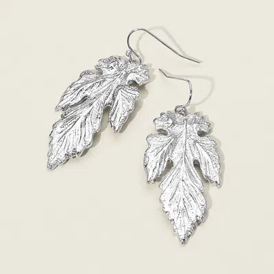 Fashnzfab Textured Metal Leaf Dangle Earrings - Rhodium In Metallic