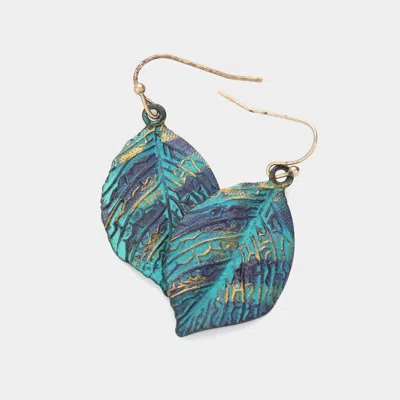 Fashnzfab Textured Metal Leaf Dangle Earrings In Blue