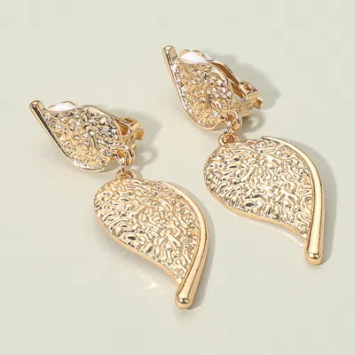 Fashnzfab Textured Metal Leaf Drop Clip On Earrings - Gold