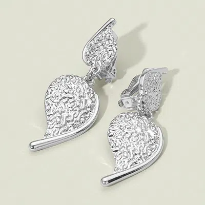 Fashnzfab Textured Metal Leaf Drop Clip On Earrings In Silver