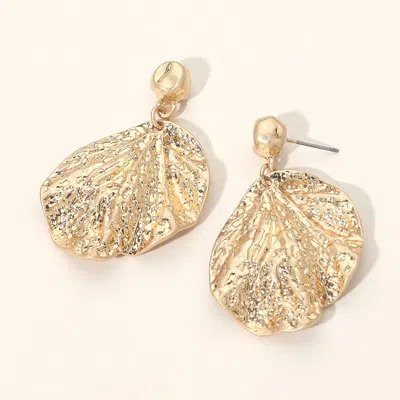 Fashnzfab Textured Metal Leaf Drop Dangle Statement Earrings In Gold