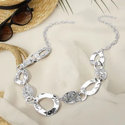 Fashnzfab Textured Metal Link Chain Statement Long Necklace In Metallic