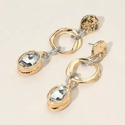 Fashnzfab Textured Metal Linked Hoop Gemstone Drop Earrings In Gold
