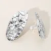 Fashnzfab Textured Metal Long Oval Clip On Earrings - Silver In Metallic