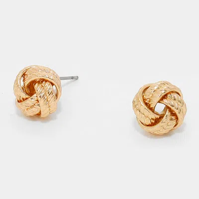 Fashnzfab Textured Metal Love Knot Stud Earrings - Gold
