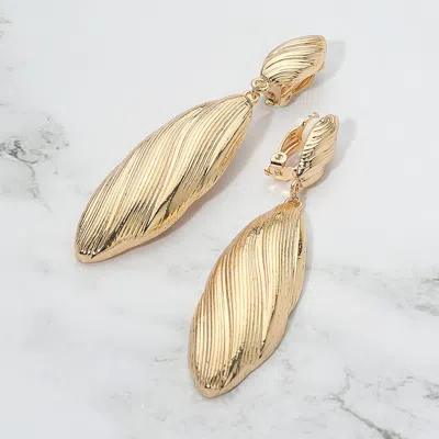Fashnzfab Textured Metal Marquise Drop Dangle Clip On Earrings In Gold