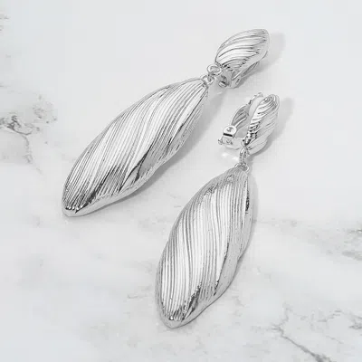 Fashnzfab Textured Metal Marquise Drop Dangle Clip On Earrings In Metallic