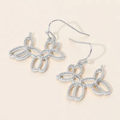 Fashnzfab Textured Metal Open Balloon Dog Dangle Earrings In Silver
