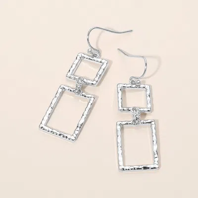 Fashnzfab Textured Metal Open Geomteric Rectangle Stone Pave Link Drop Earrings In Silver