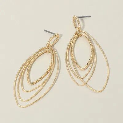 Fashnzfab Textured Metal Open Layered Oval Drop Earrings In Gold