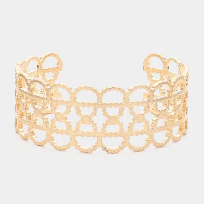 Fashnzfab Textured Metal Open Oval Cuff Bracelet Worn Gold