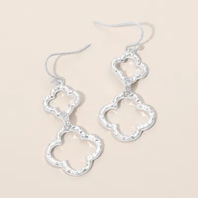 Fashnzfab Textured Metal Open Quatrefoil Stone Pave Link Drop Earrings In Burgundy