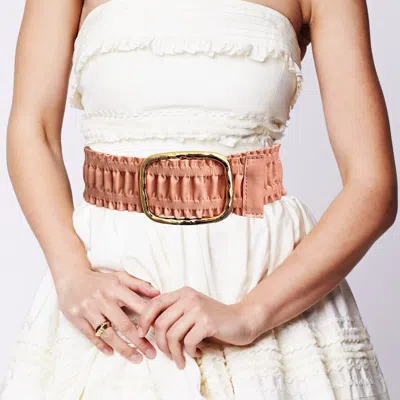 Fashnzfab Textured Metal Open Rectangle Buckle Pointed Faux Leather Elastic Belt In Pink