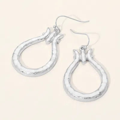 Fashnzfab Textured Metal Open Teardrop Dangle Earrnigs In Silver