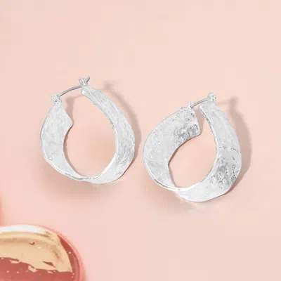 Fashnzfab Textured Metal Organic Shaped Open Oval Pin Catch Hoop Earrings In Beige