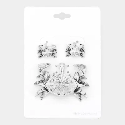 Fashnzfab Textured Metal Origami Crab Pendant Set - Antique Silver