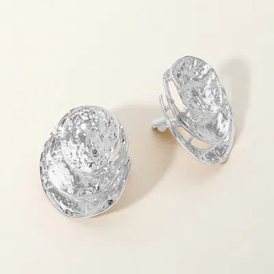 Fashnzfab Textured Metal Oval Clip On Earrings In Silver