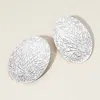 Fashnzfab Textured Metal Oval Plate Earrings - Rhodium In Silver