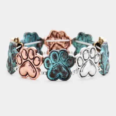 Fashnzfab Textured Metal Paw Stretch Bracelet Copper Burnished, Patina Verdigris, Rhodium Burnished In Multi