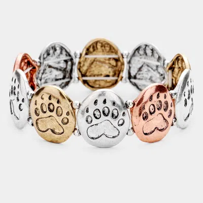 Fashnzfab Textured Metal Paw Stretch Bracelet Gold Burnished, Rhodium Burnished, Rose Gold Burnished In Multi
