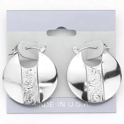 Fashnzfab Textured Metal Pin Catch Hoop Earrings - Rhodium In Metallic