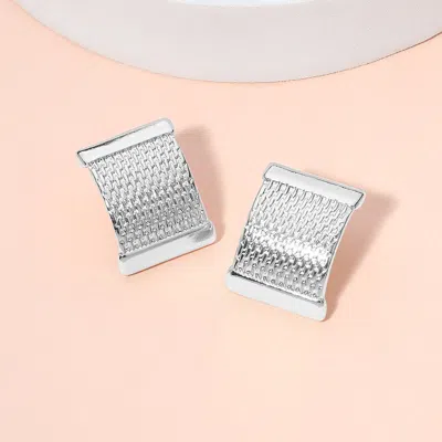Fashnzfab Textured Metal Plate Earrings - Rhodium In Silver
