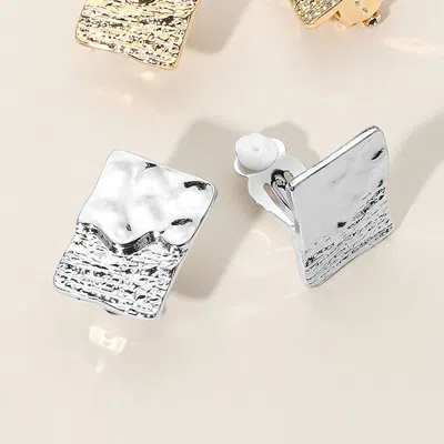 Fashnzfab Textured Metal Rectangle Clip On Earrings In Silver