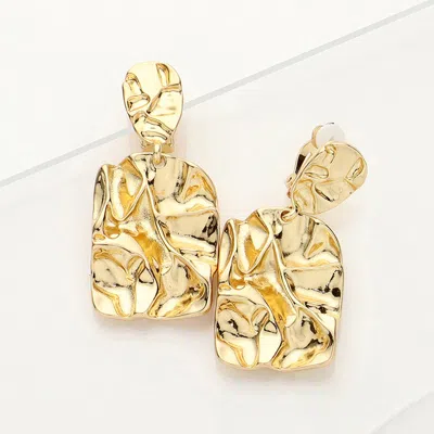 Fashnzfab Textured Metal Rectangle Dangle Clip On Earrings In Gold