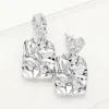 Fashnzfab Textured Metal Rectangle Dangle Clip On Earrings In Silver