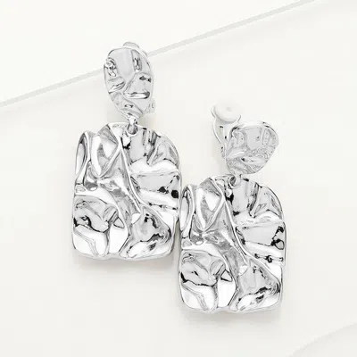 Fashnzfab Textured Metal Rectangle Dangle Clip On Earrings In Silver