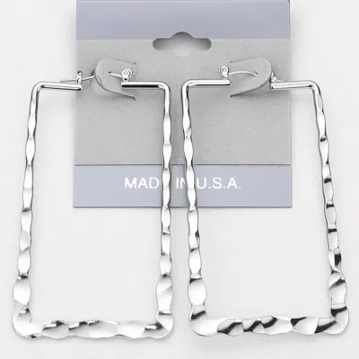 Fashnzfab Textured Metal Rectangle Pin Catch Hoop Earrings In Metallic