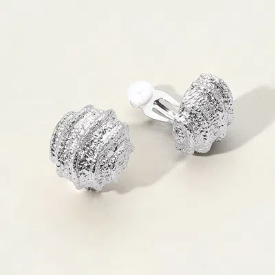 Fashnzfab Textured Metal Ripple Ball Clip On Earrings In Silver