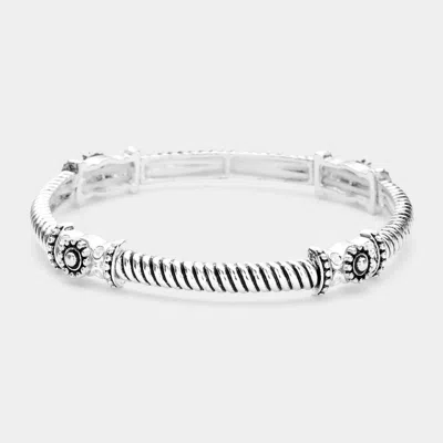 Fashnzfab Textured Metal Rope Stretch Bracelet Antique Silver In Multi