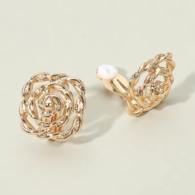 Fashnzfab Textured Metal Rose Clip On Earrings In Gold