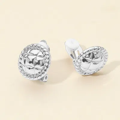 Fashnzfab Textured Metal Round Clip On Earrings In White