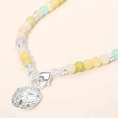 Fashnzfab Textured Metal Sand Dollar Charm Pendant Beaded Necklace In Yellow