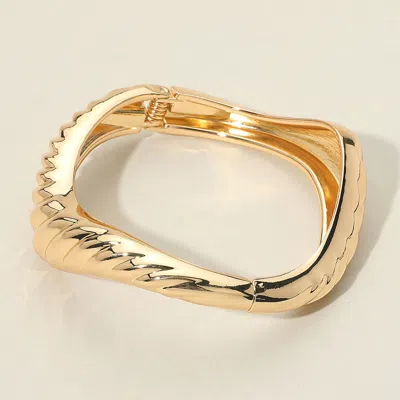 Fashnzfab Textured Metal Sculptural Hinged Bangle Bracelet Gold