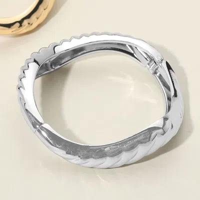 Fashnzfab Textured Metal Sculptural Hinged Bangle Bracelet Rhodium In Multi