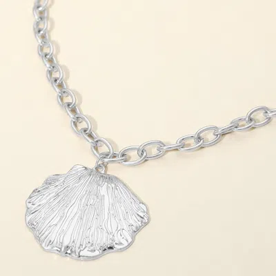 Fashnzfab Textured Metal Seashell Pendant Necklace In Silver