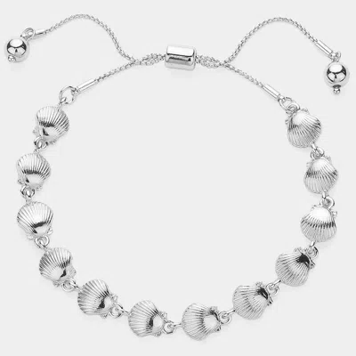Fashnzfab Textured Metal Shell Link Adjustable Pull Tie Bracelet - Silver In Brown