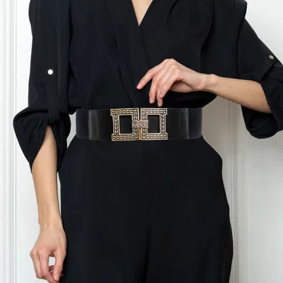 Fashnzfab Textured Metal Square Buckle Stretch Elastic Belt In Brown