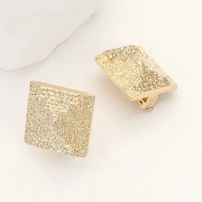 Fashnzfab Textured Metal Square Clip On Earrings In Gold